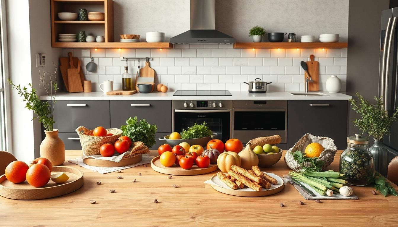 Measured baking ingredients prepared on a counter